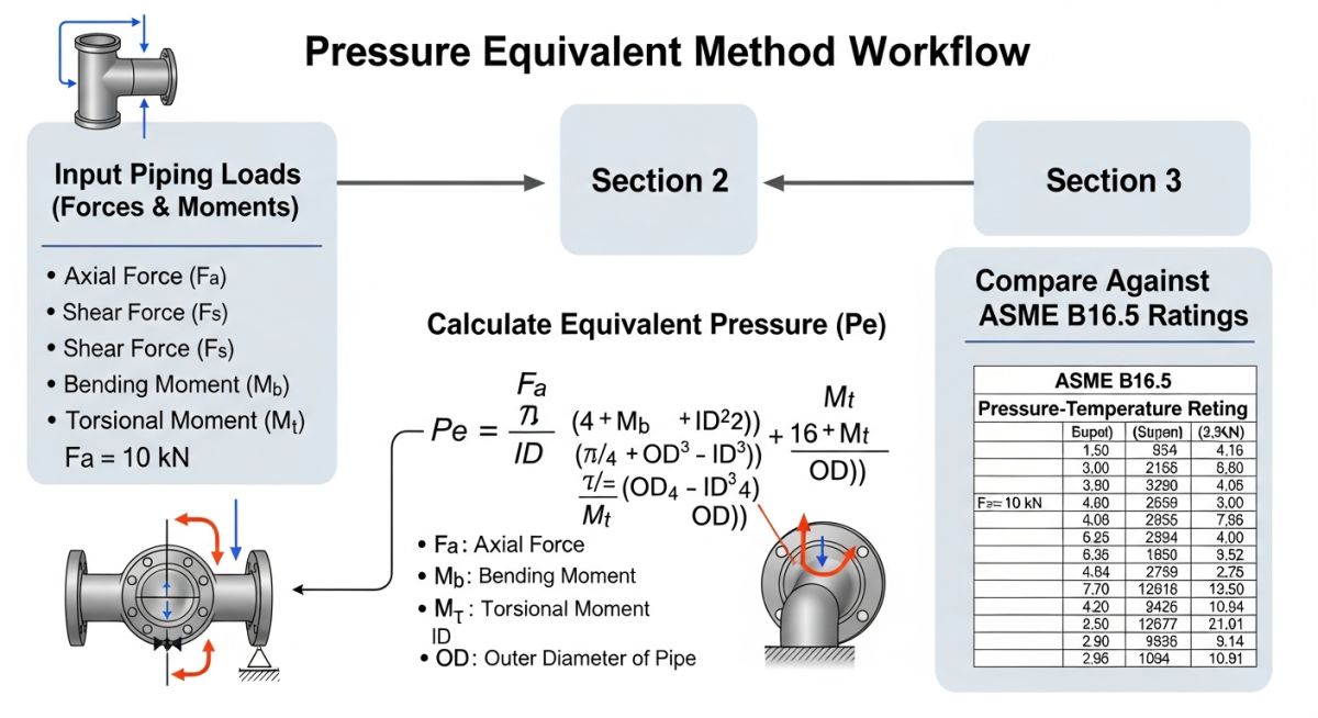 Diagram showing external forces and moments acting on a flange face