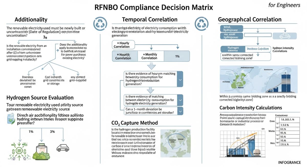 Technical matrix showing RFNBO compliance requirements for e-Methanol projects