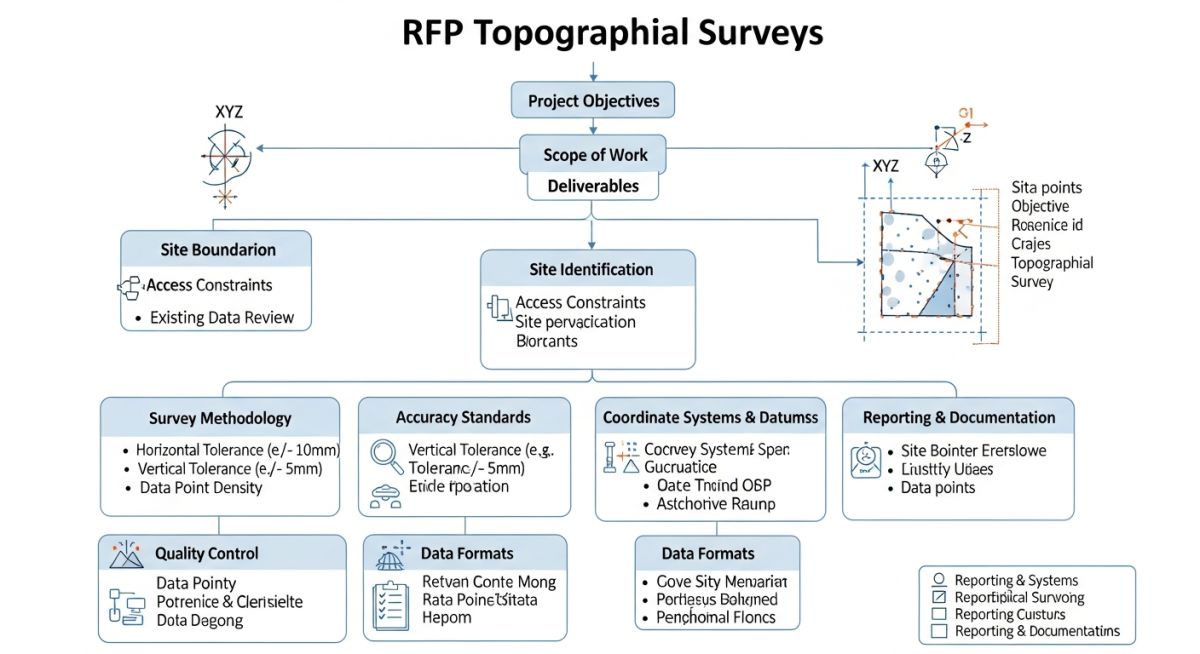 Infographic showing the essential components of a topographical survey RFP.
