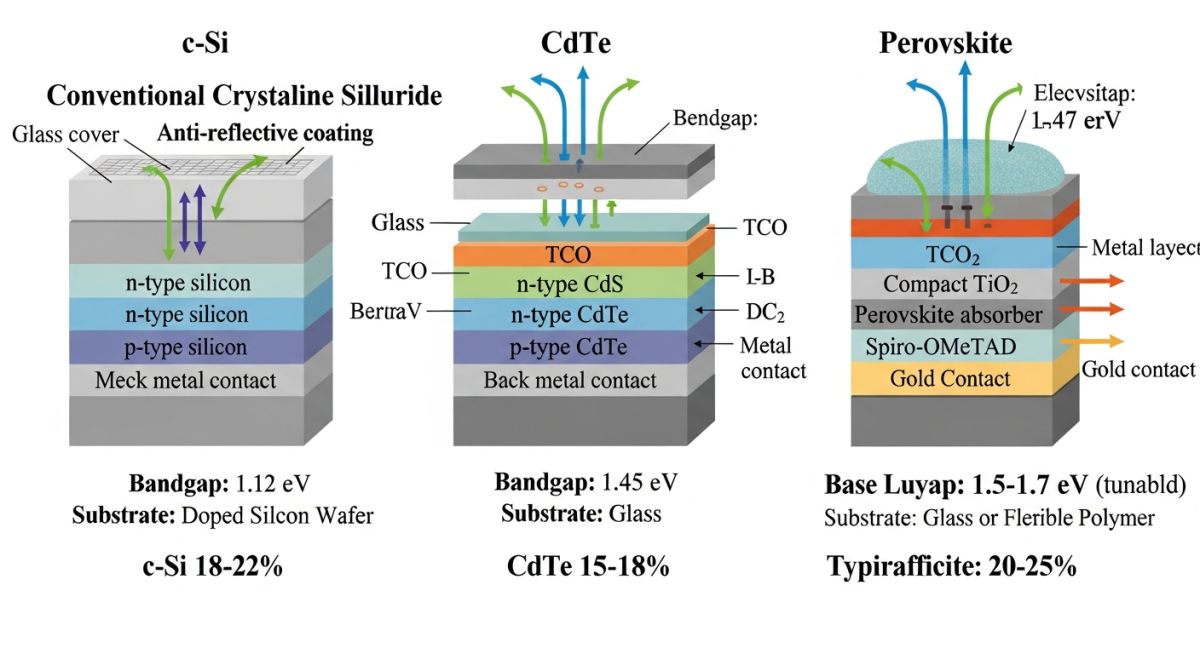 Technical comparison of solar cell material structures and light absorption efficiency