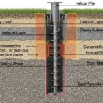 Cross-section diagram of a solar PV pile foundation embedded in complex soil strata for geotechnical risk assessment.