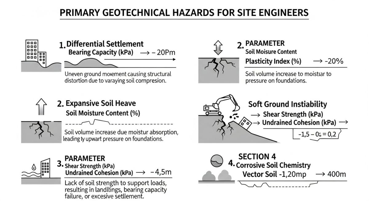 Matrix showing geotechnical hazards versus foundation types