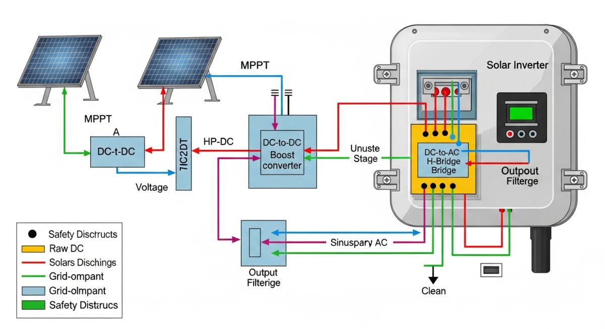 Technical schematic of solar inverter power stages