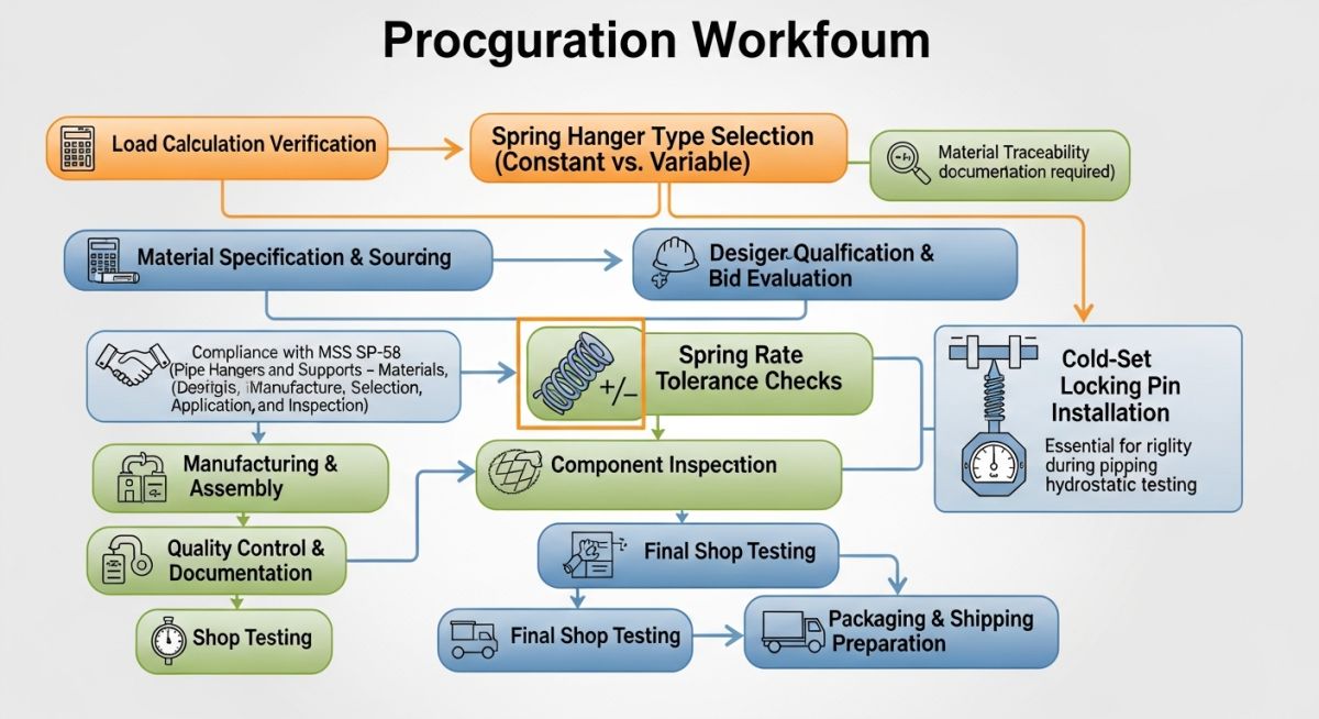 Workflow diagram for spring hanger procurement and verification
