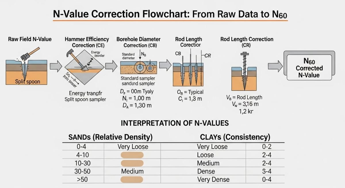 SPT N-value correction factors chart