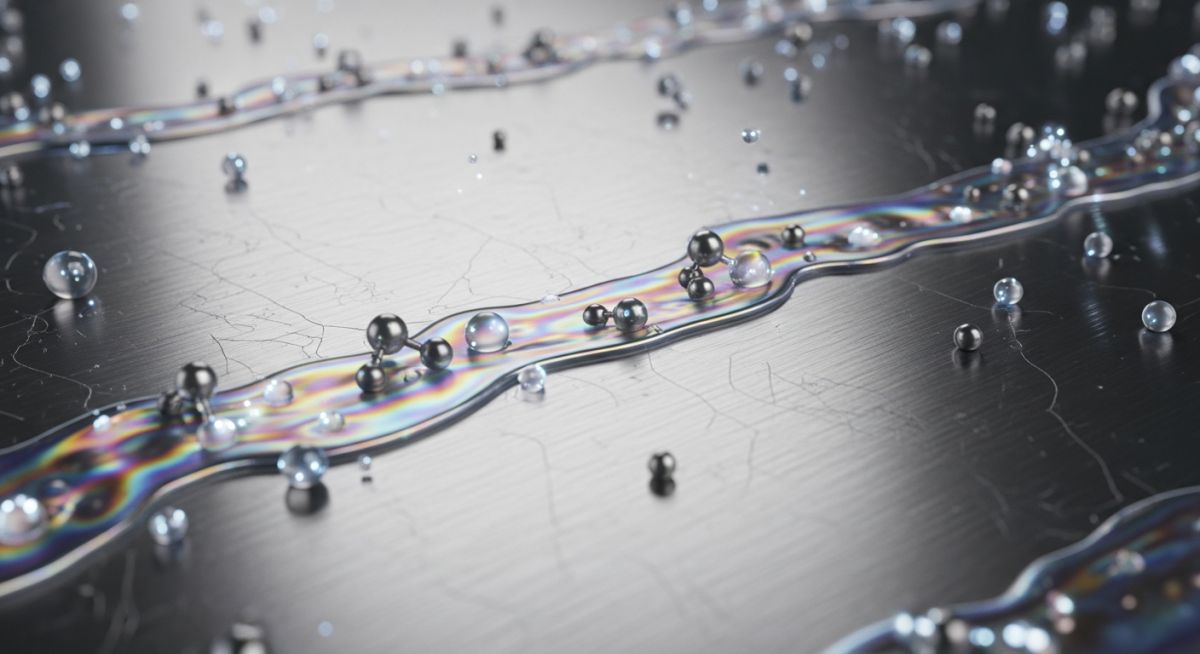 3D render of a protective chromium oxide film forming on a stainless steel surface.