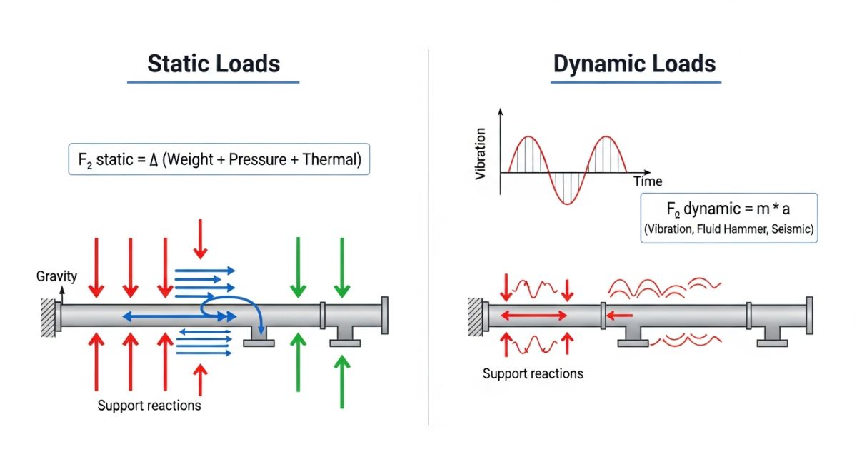Static vs Dynamic Piping Loads Infographic