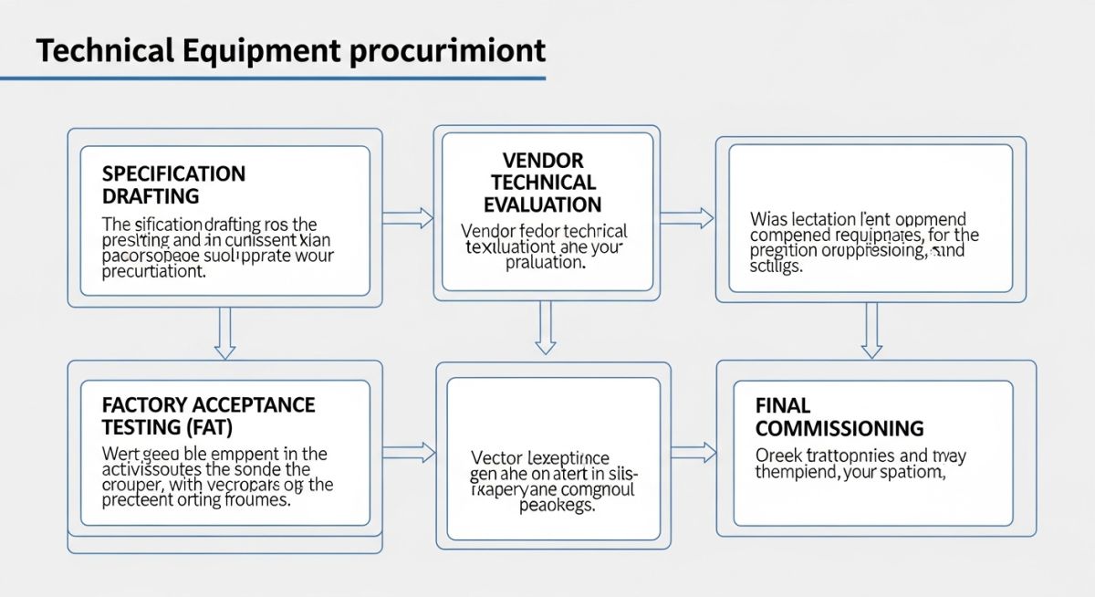Technical equipment procurement process flowchart showing engineering review stages