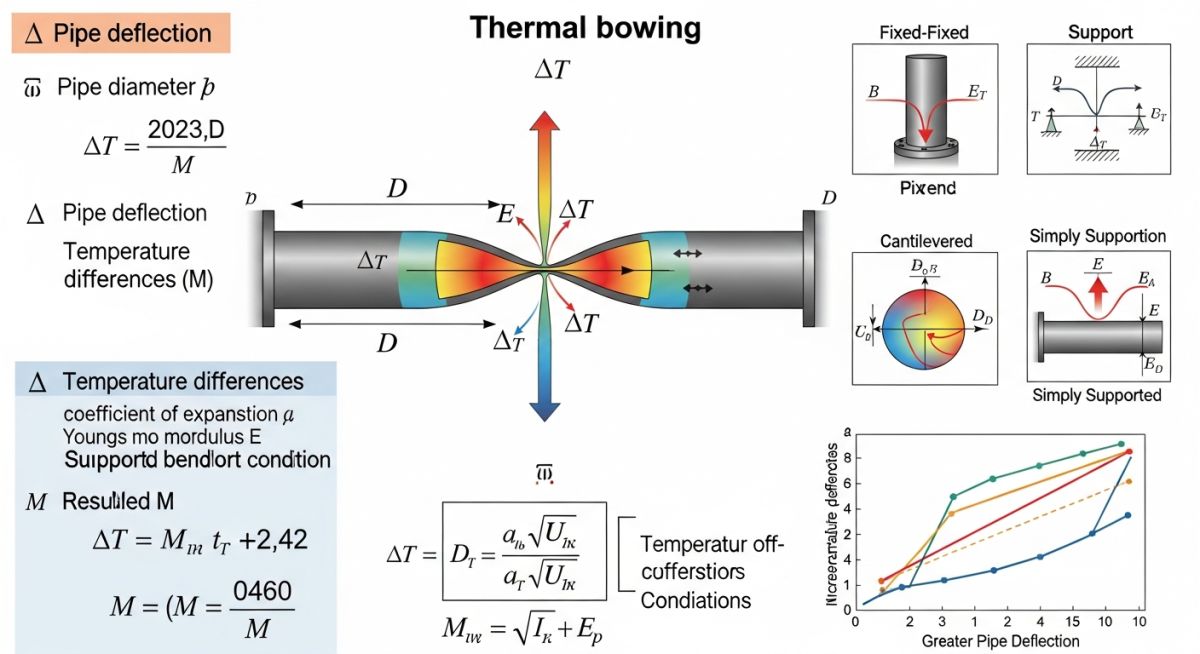 Infographic showing the temperature gradient and resulting pipe curvature