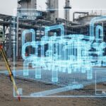 Detailed industrial site topographical survey drawing showing contour lines, spot levels, and utility mapping for piping design.
