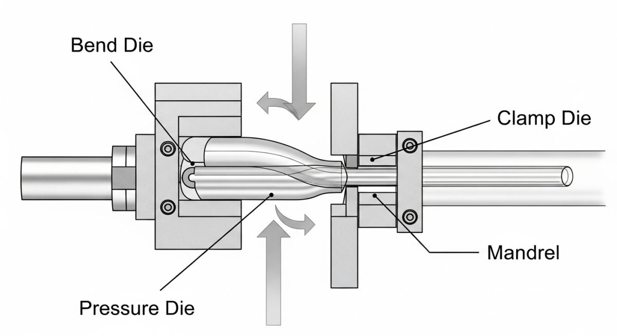 Technical diagram of tube bender tooling components