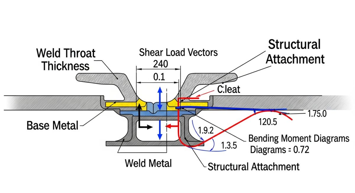 Stress analysis diagram for vessel cleat attachment