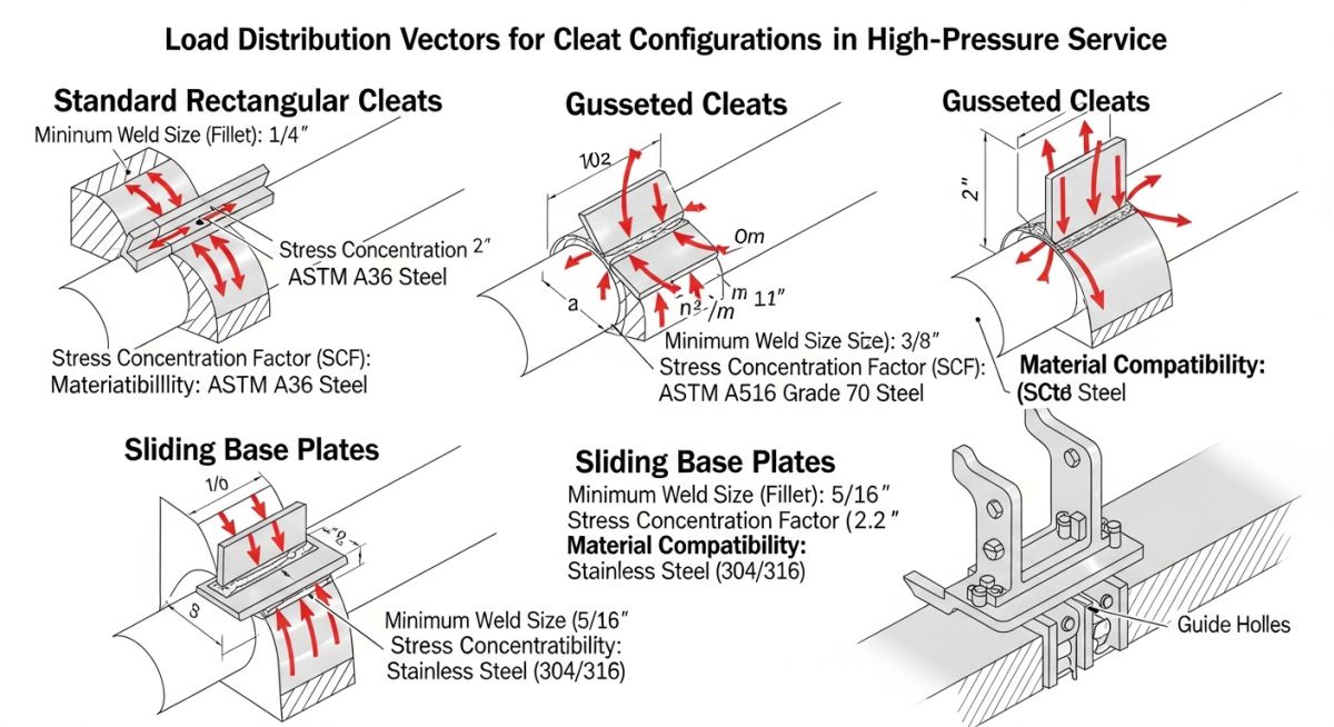 Technical diagram showing load distribution on vessel cleats