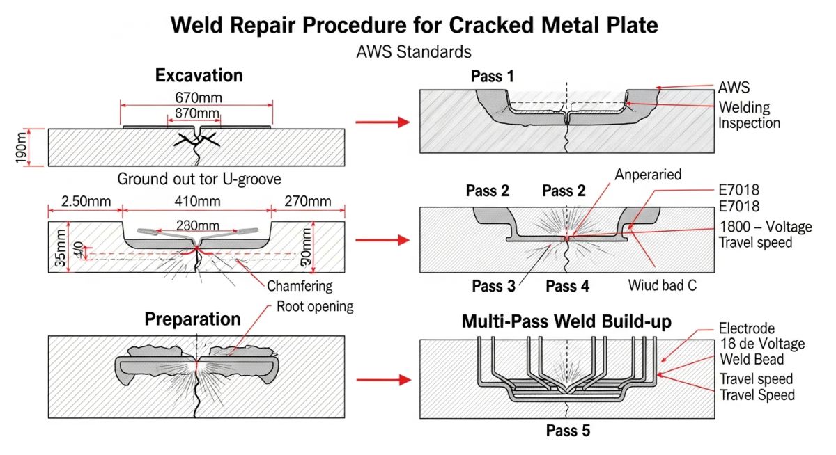 Technical flowchart of industrial welding repair procedure steps
