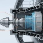 Cross-section engineering diagram of a utility-scale wind turbine nacelle highlighting the generator and drivetrain components.