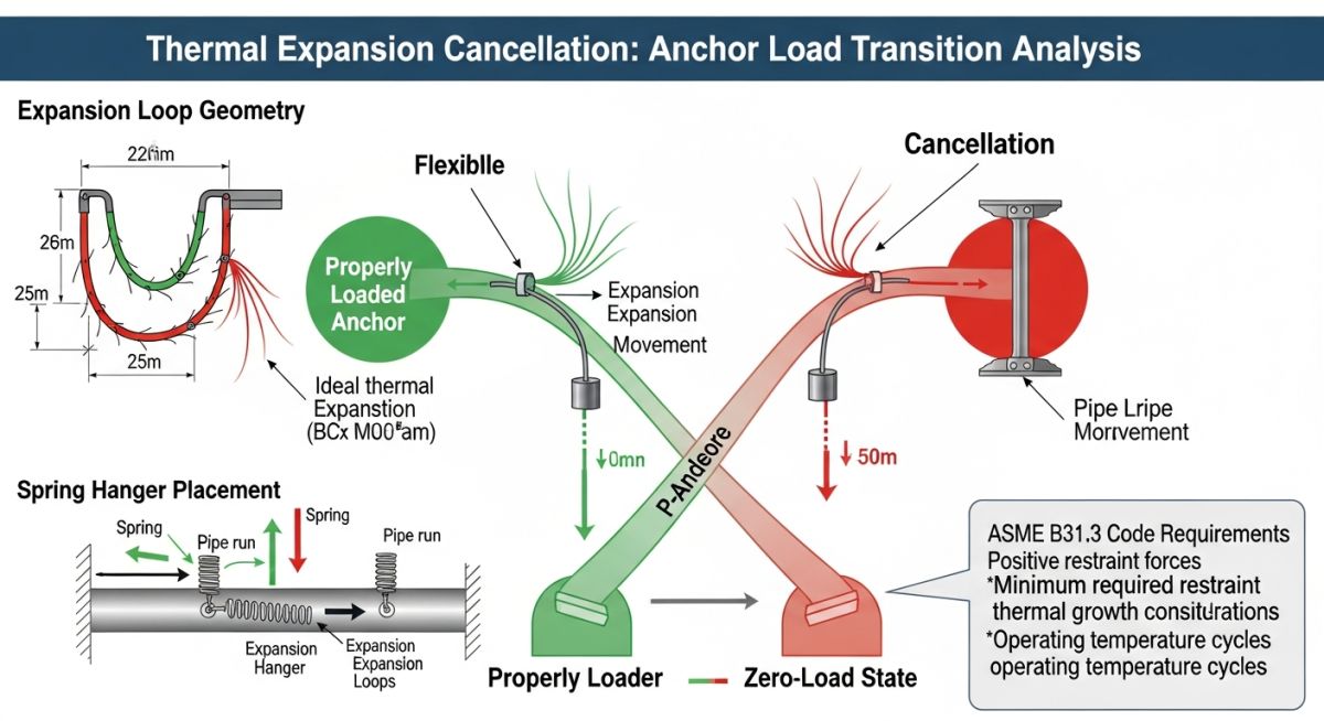 Technical diagram of piping anchor load vectors