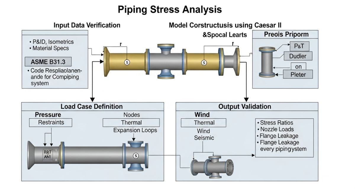 Caesar II piping stress analysis workflow diagram